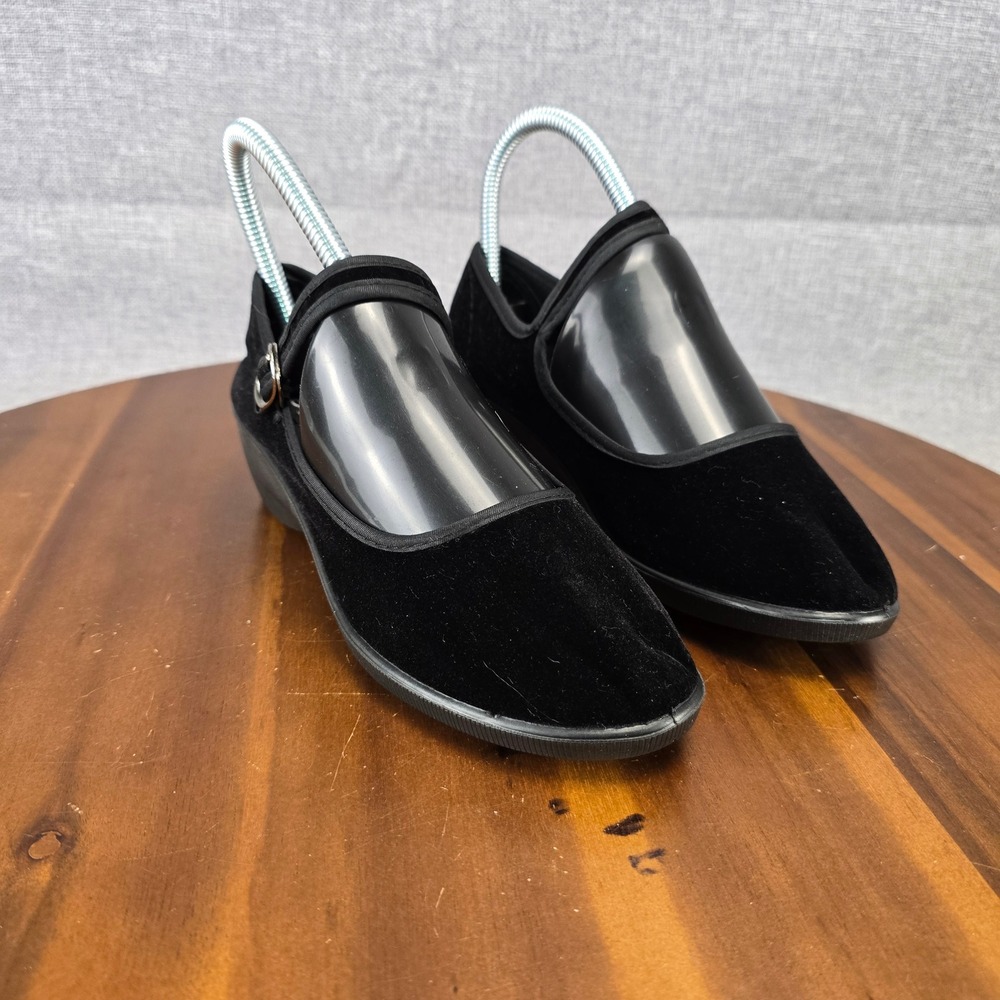 Shanghai Double Coin Black Velvet Mary Jane Martial Arts Wedge Shoes Size 220, 5 - Picture 16 of 16